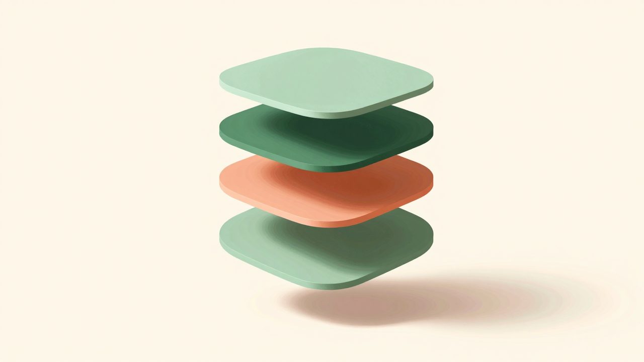 Soft illustration of soft rounded cards stacked in receding depth, representing approvals waiting in one place